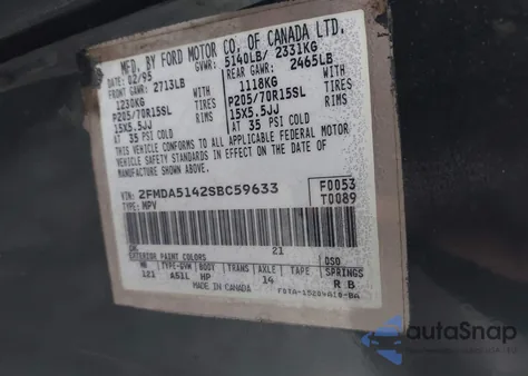 1995 Ford Windstar Wagon z USA, uszkodzony, nr VIN 2FMDA5142SBC59633